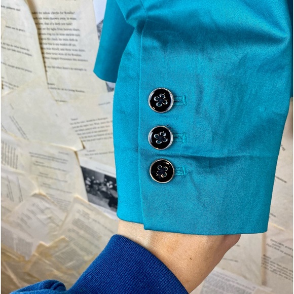 WHBM Turquoise Blue Blazer Button up Size L or 12 - Picture 4 of 8